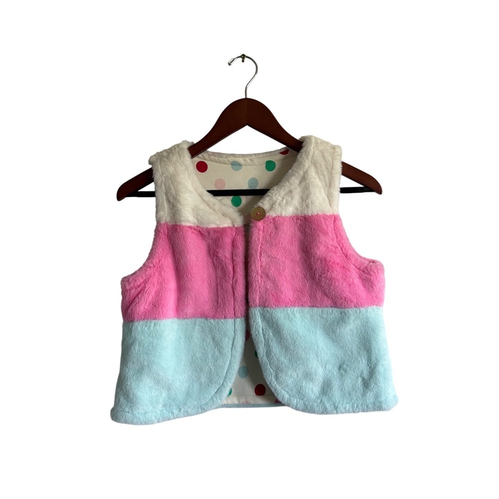 Matilda Jane Faux Fur Vest Colorful Polka Dot Lined Button Up Kids 8-10